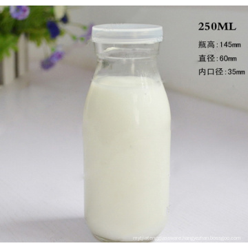 Empty 250ml/8oz custom clear glass milk bottles glass bottles with plastic cap